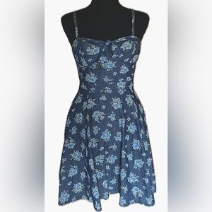 Flirty Denim Blue Floral Bustier Dress